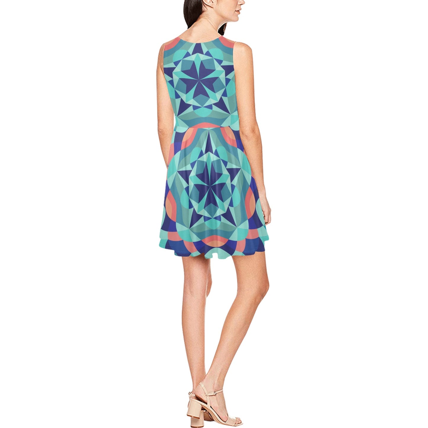 Kaleidoscope Pattern Print Design 03 Sleeveless Dress