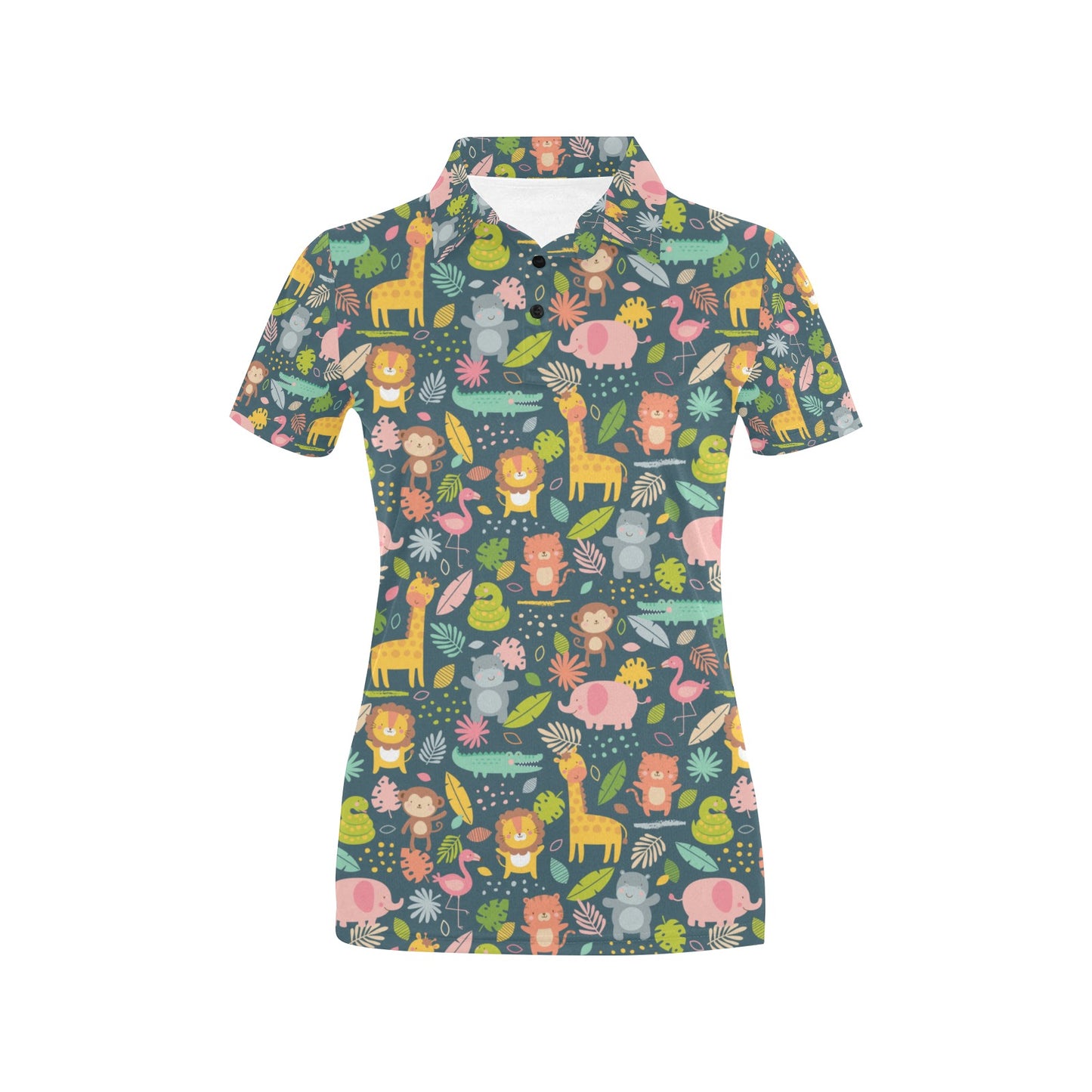 Safari Animal Cartoon Print Design LKS305 Women's Polo Shirt