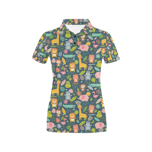 Safari Animal Cartoon Print Design LKS305 Women's Polo Shirt