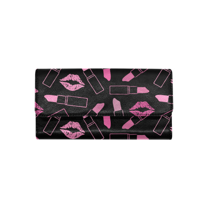 Lipstick Pink Pattern Print Design 01 Women's Trifold Wallet