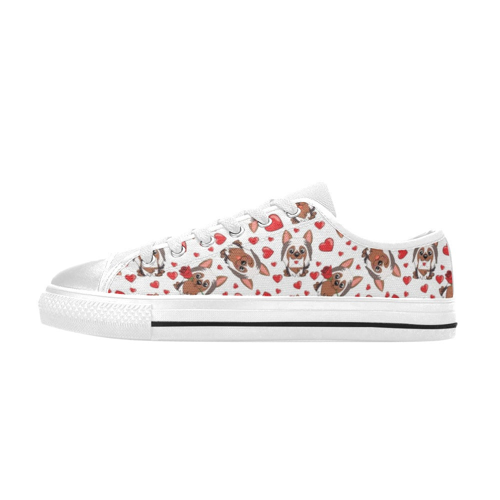 Silky Terriers Heart Print Design LKS302 Women's White Low Top Shoes