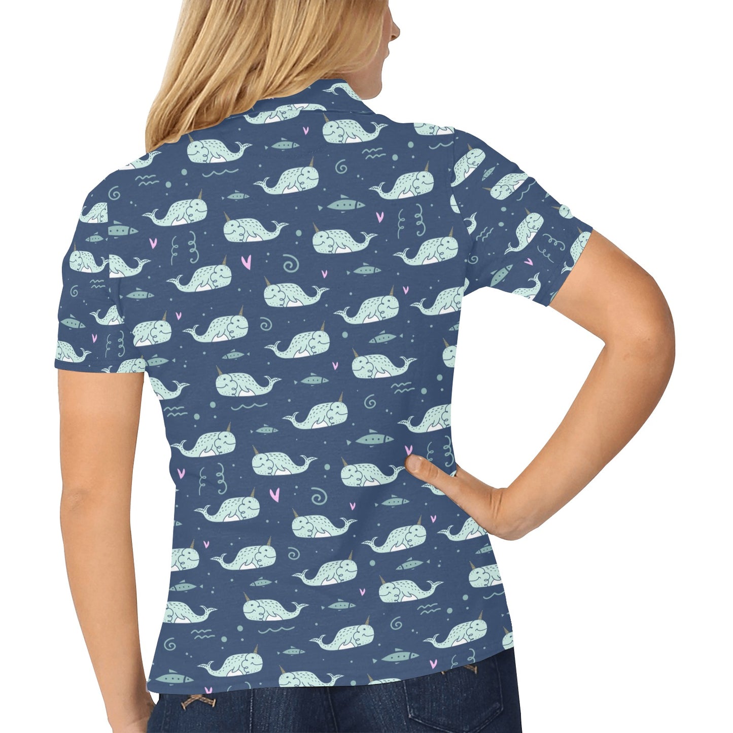 Narwhal Design Print Women's Polo Shirt