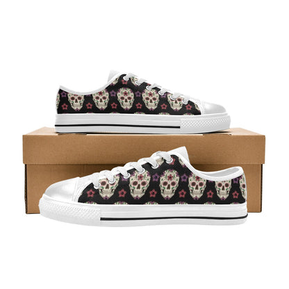 Sugar Skull Print Design LKS304 Women's White Low Top Shoes