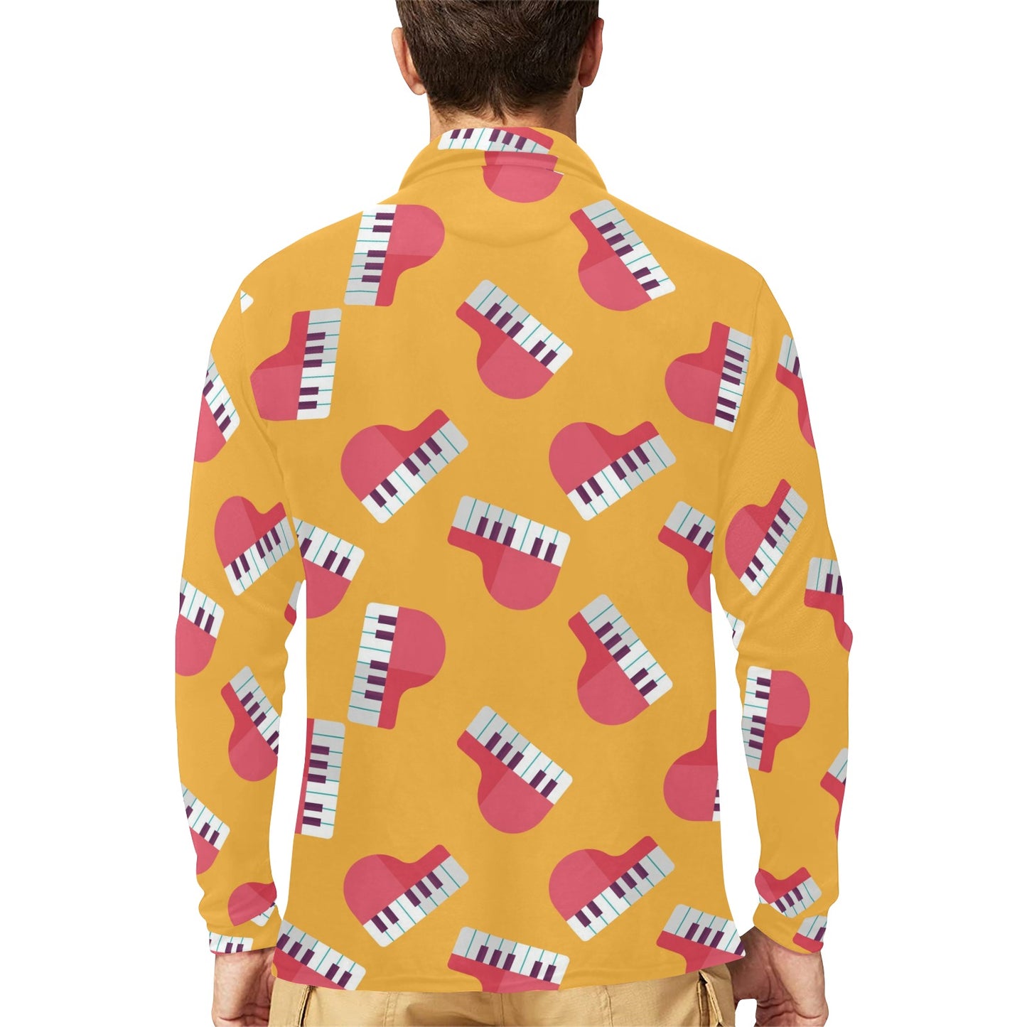 Piano Pattern Print Design 02 Long Sleeve Polo Shirt For Men's
