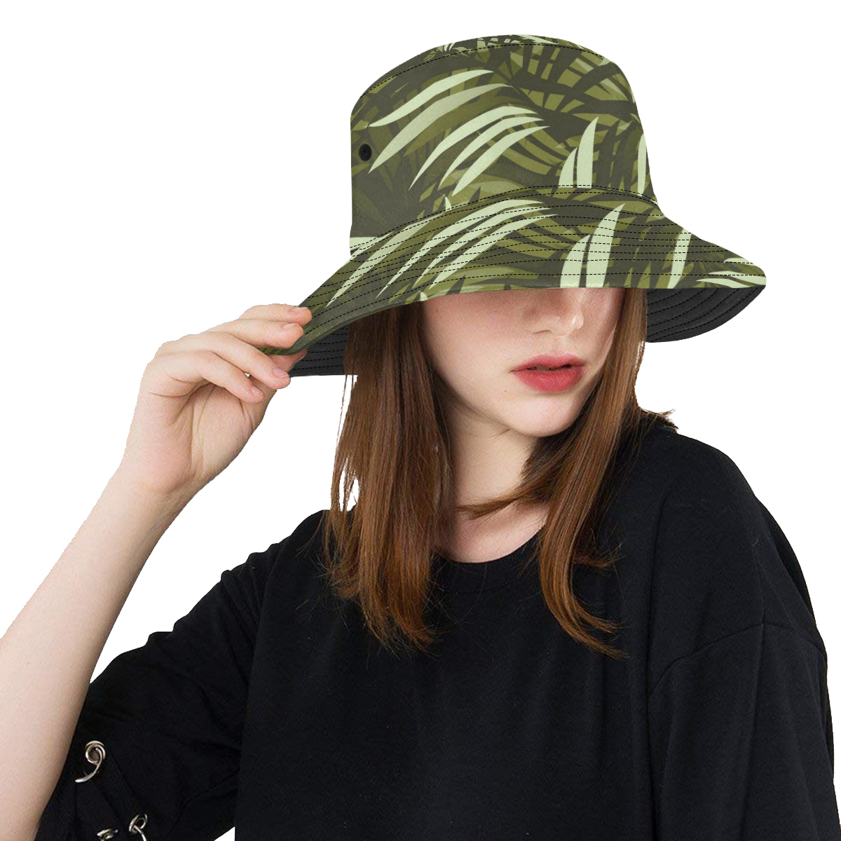 Palm Leaves Pattern Print Design PL05 Unisex Bucket Hat