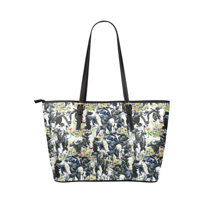 Cow Watercolor Print Pattern Leather Tote Bag