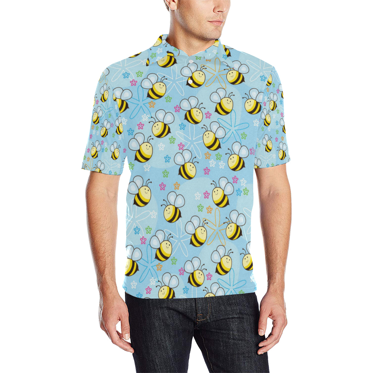 Bee Pattern Print Design BEE03 Men Polo Shirt