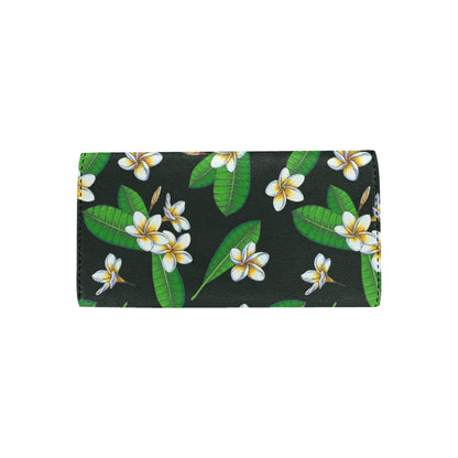 White Plumeria Pattern Print Design PM023 Women's Trifold Wallet
