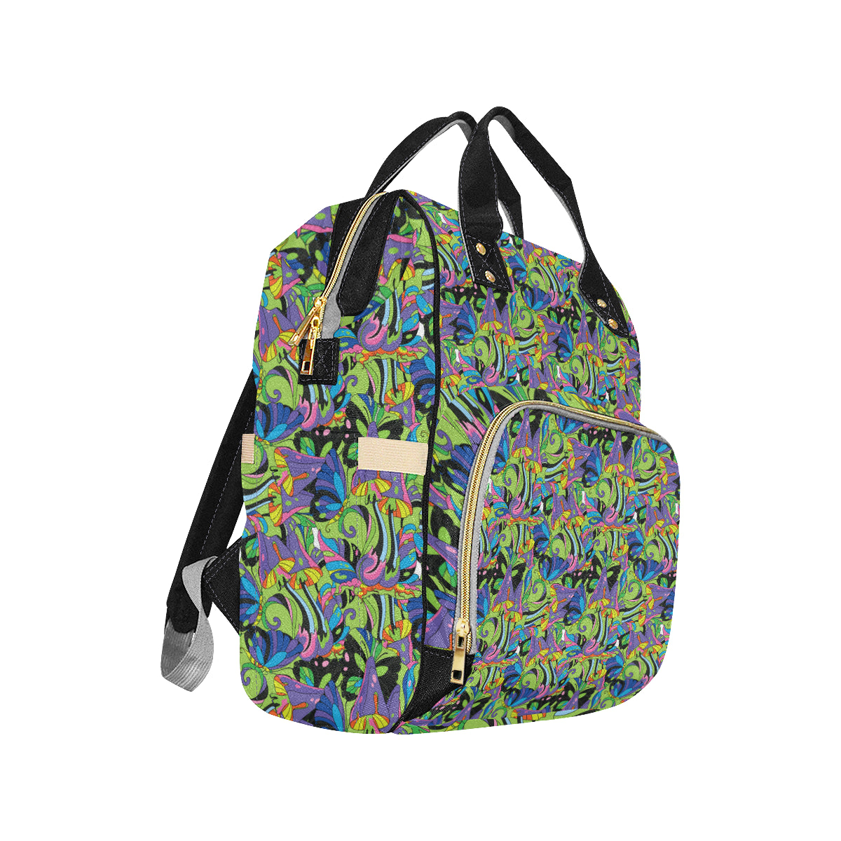Psychedelic Trippy Mushroom Themed Diaper Bag Backpack