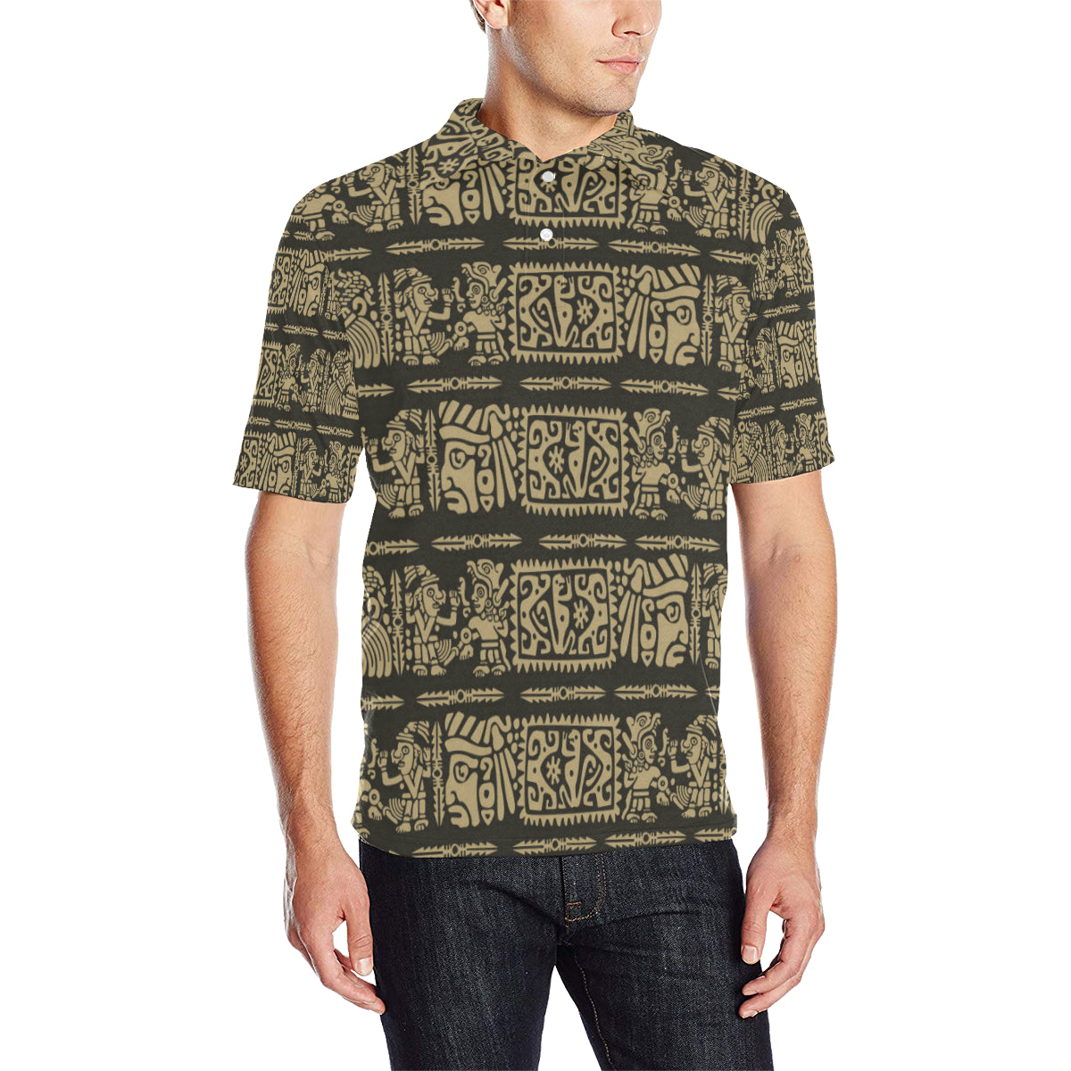 Mayan Pattern Print Design 02 Men Polo Shirt