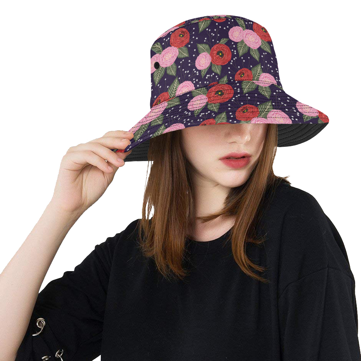 Camellia Pattern Print Design CM02 Unisex Bucket Hat