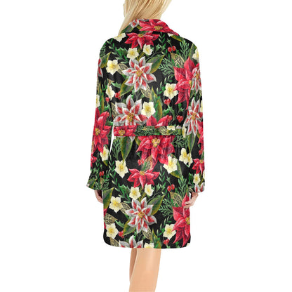 Poinsettia Pattern Print Design POT05 Women's Fleece Robe