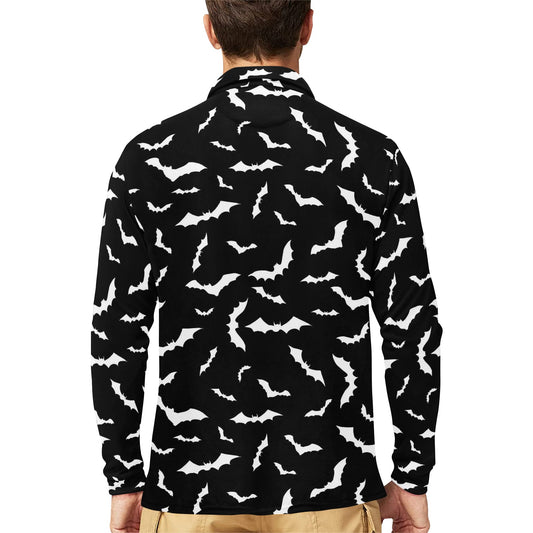 Bat Pattern Print Design 05 Long Sleeve Polo Shirt For Men's