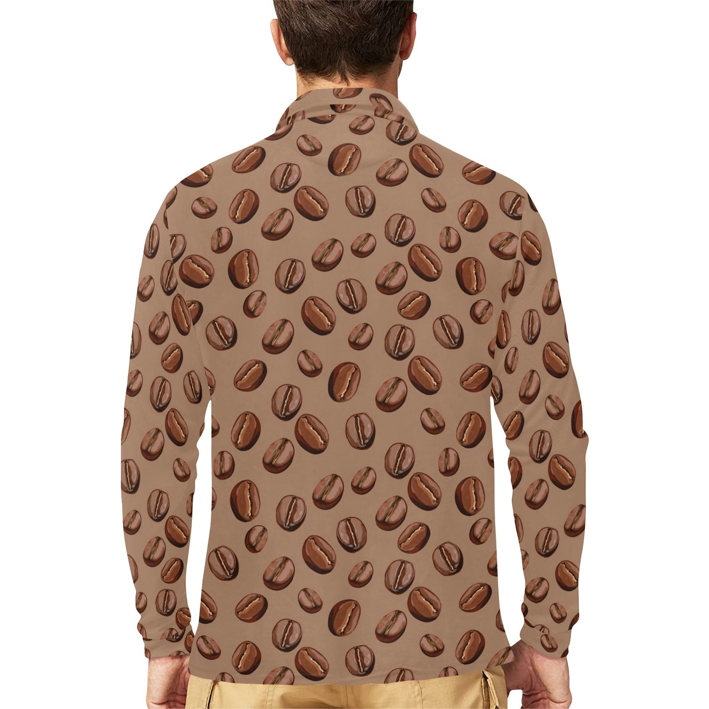 Coffee Pattern Print Design 07 Long Sleeve Polo Shirt For Men's