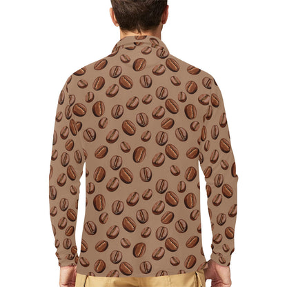 Coffee Pattern Print Design 07 Long Sleeve Polo Shirt For Men's