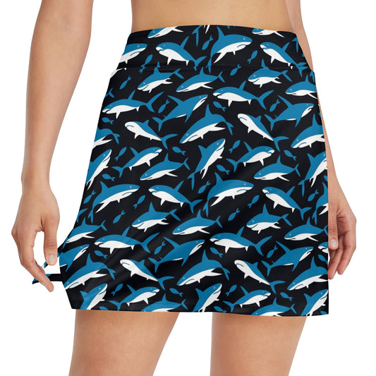 Shark Print Design LKS303 17" Golf & Pickleball Skort with Pockets