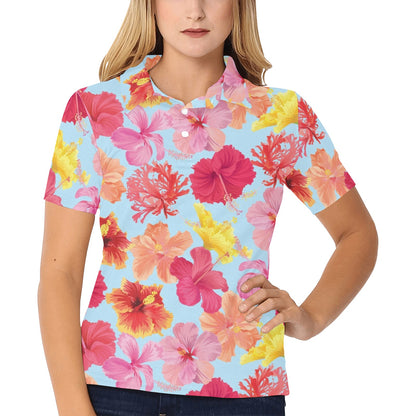 Hibiscus Pattern Print Design HB020 Women's Polo Shirt