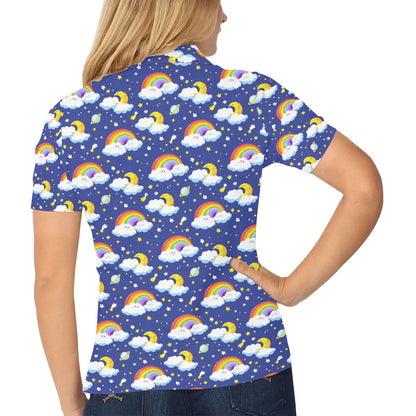 Rainbow Space Design Print Women's Polo Shirt