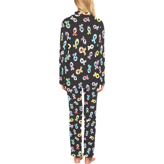 Cancer Awareness Pattern Print Design 02 Women's Long Pajama Set