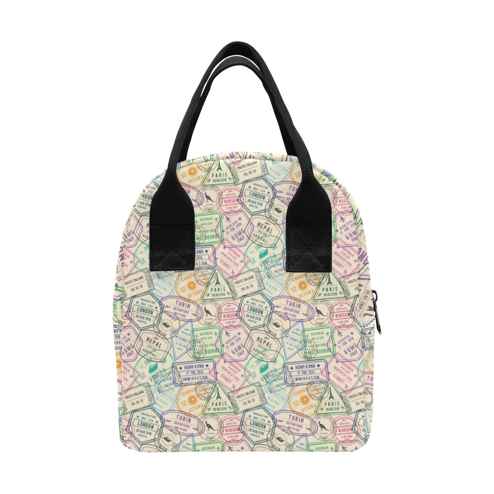 Travel Stamp Print Design LKS303 Insulated Lunch Bag