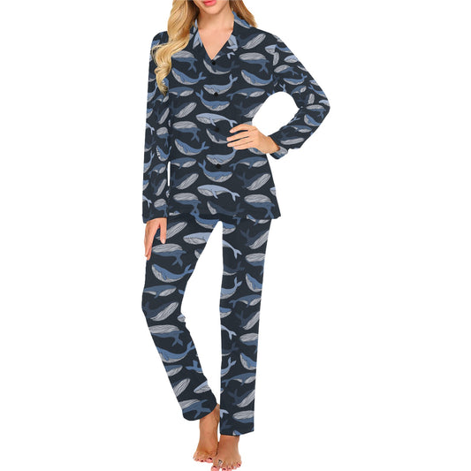 Whale Print Design LKS301 Women's Long Pajama Set