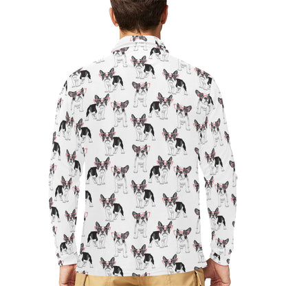 Boston Terrier Pattern Print Design 03 Long Sleeve Polo Shirt For Men's