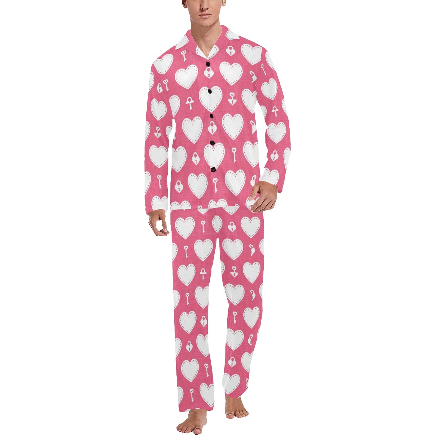 Heart Key Pattern Print Design HE09 Men's Long Pajama Set