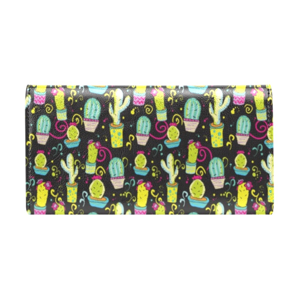 Cactus Neon Style Print Pattern Women's Trifold Wallet