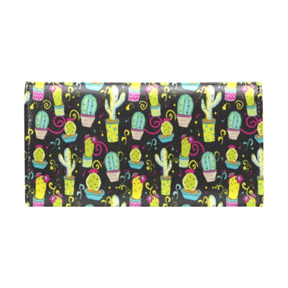 Cactus Neon Style Print Pattern Women's Trifold Wallet