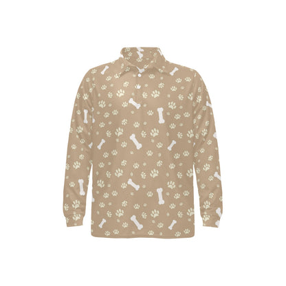 Dog Bone Paw Pattern Print Design 01 Long Sleeve Polo Shirt For Men's
