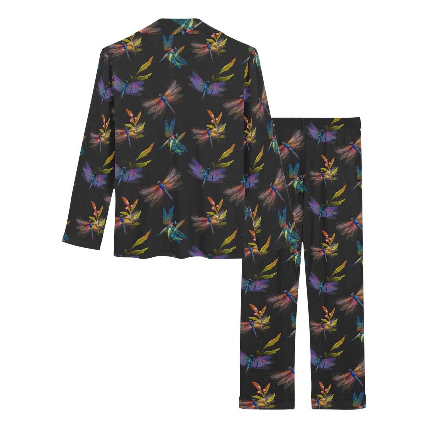Dragonfly Colorful Realistic Print Women's Long Pajama Set