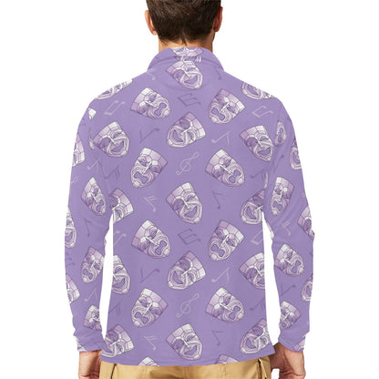 Acting Mask Pattern Print Design 05 Long Sleeve Polo Shirt For Men's