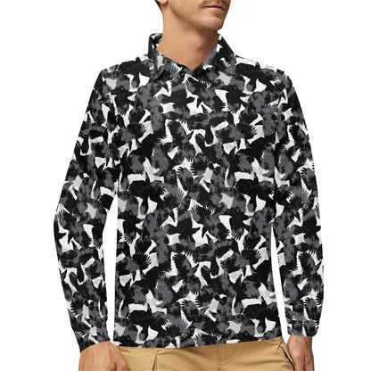 Crow Pattern Print Design 01 Long Sleeve Polo Shirt For Men's
