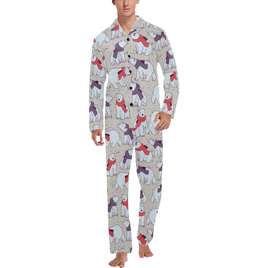 Polar Bear Pattern Print Design PB04 Men's Long Pajama Set
