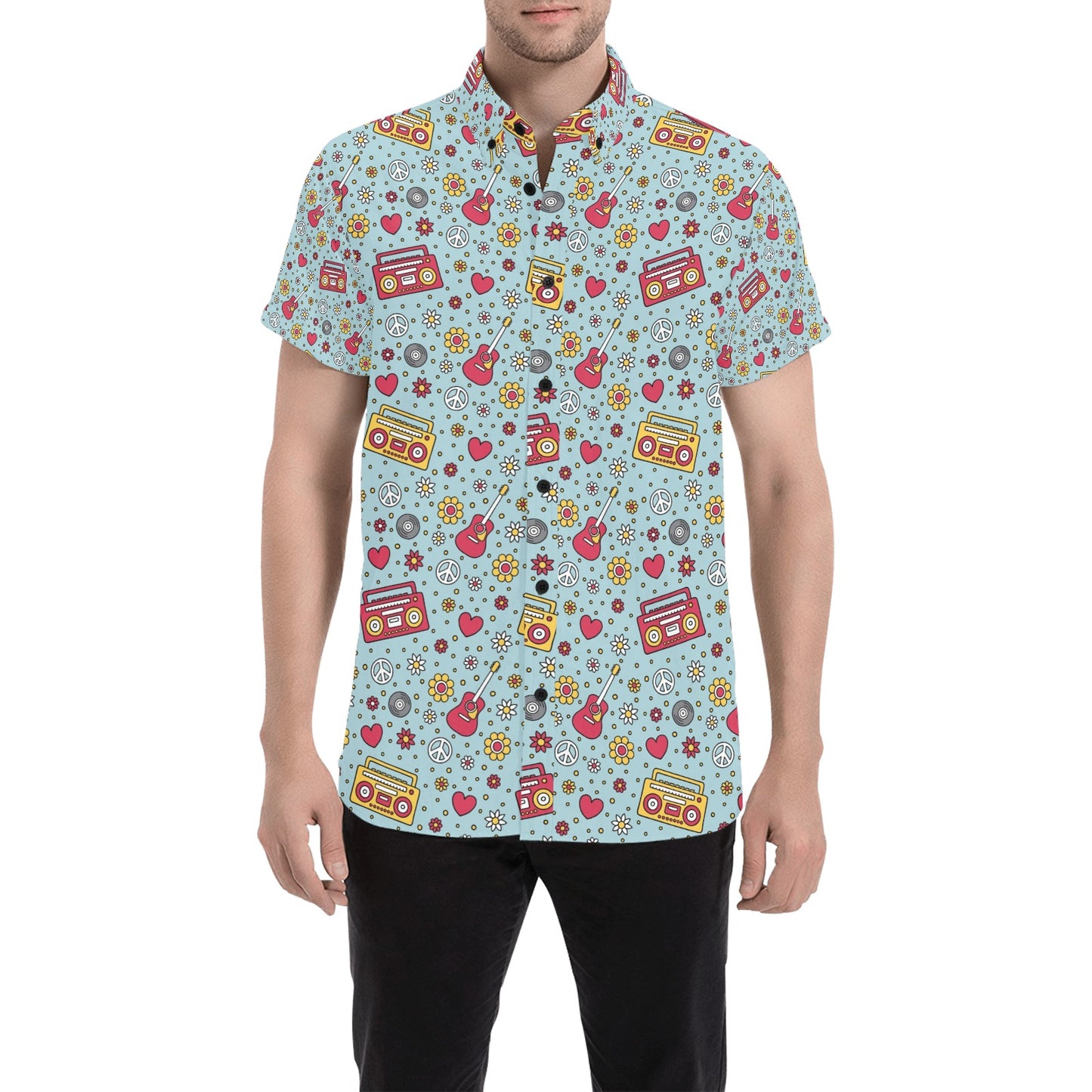 Hippie Print Design LKS307 Men Short Sleeve Button Up Shirt