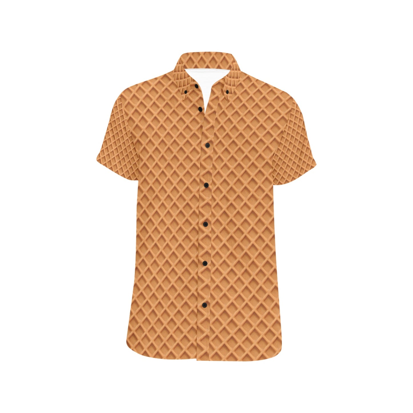 Waffle Texture Print Design LKS301 Men Short Sleeve Button Up Shirt