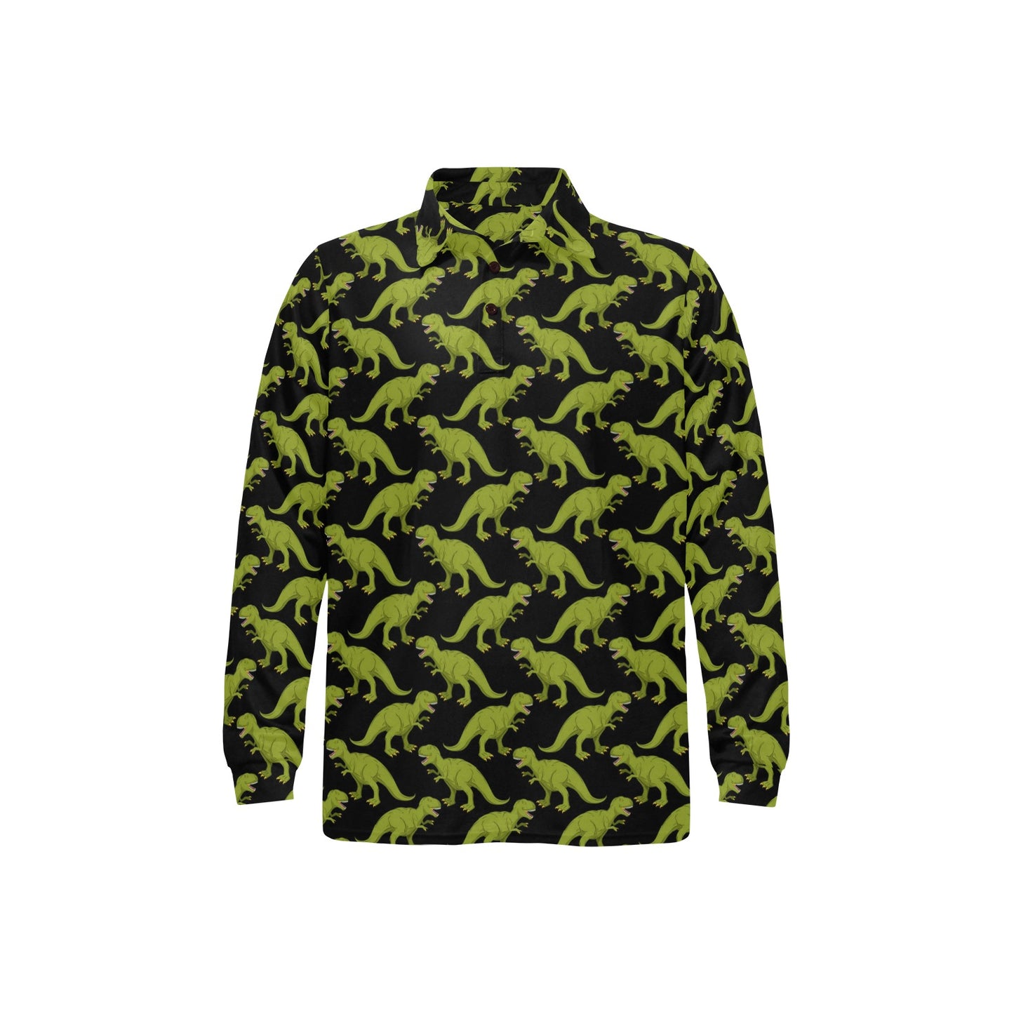 T Rex Pattern Print Design A02 Long Sleeve Polo Shirt For Men's