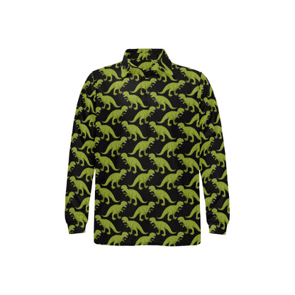 T Rex Pattern Print Design A02 Long Sleeve Polo Shirt For Men's