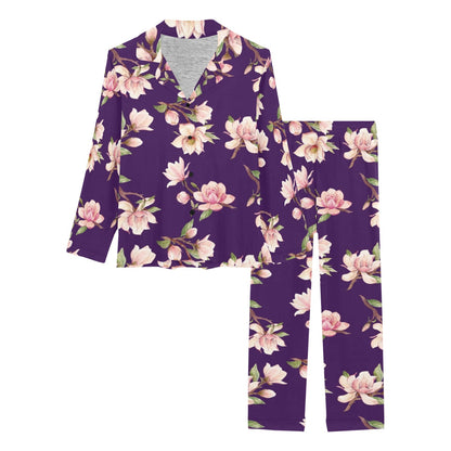 Magnolia Pattern Print Design MAG02 Women's Long Pajama Set