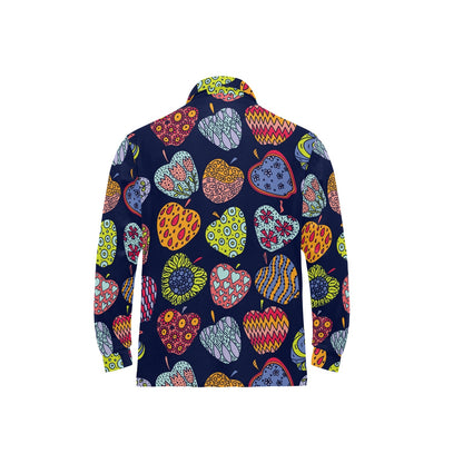 Apple Pattern Print Design AP05 Long Sleeve Polo Shirt For Men's