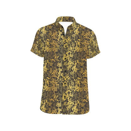 Seaweed Print Design LKS303 Men Short Sleeve Button Up Shirt