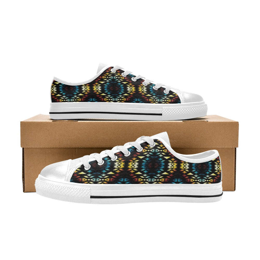 Tribal Pattern Print Design LKS309 Women's White Low Top Shoes