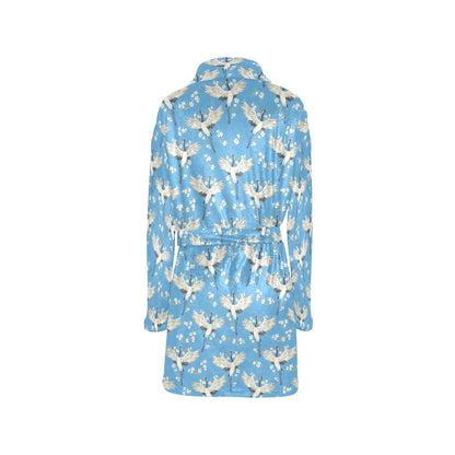 Crane Pattern Print Design 03 Women's Fleece Robe