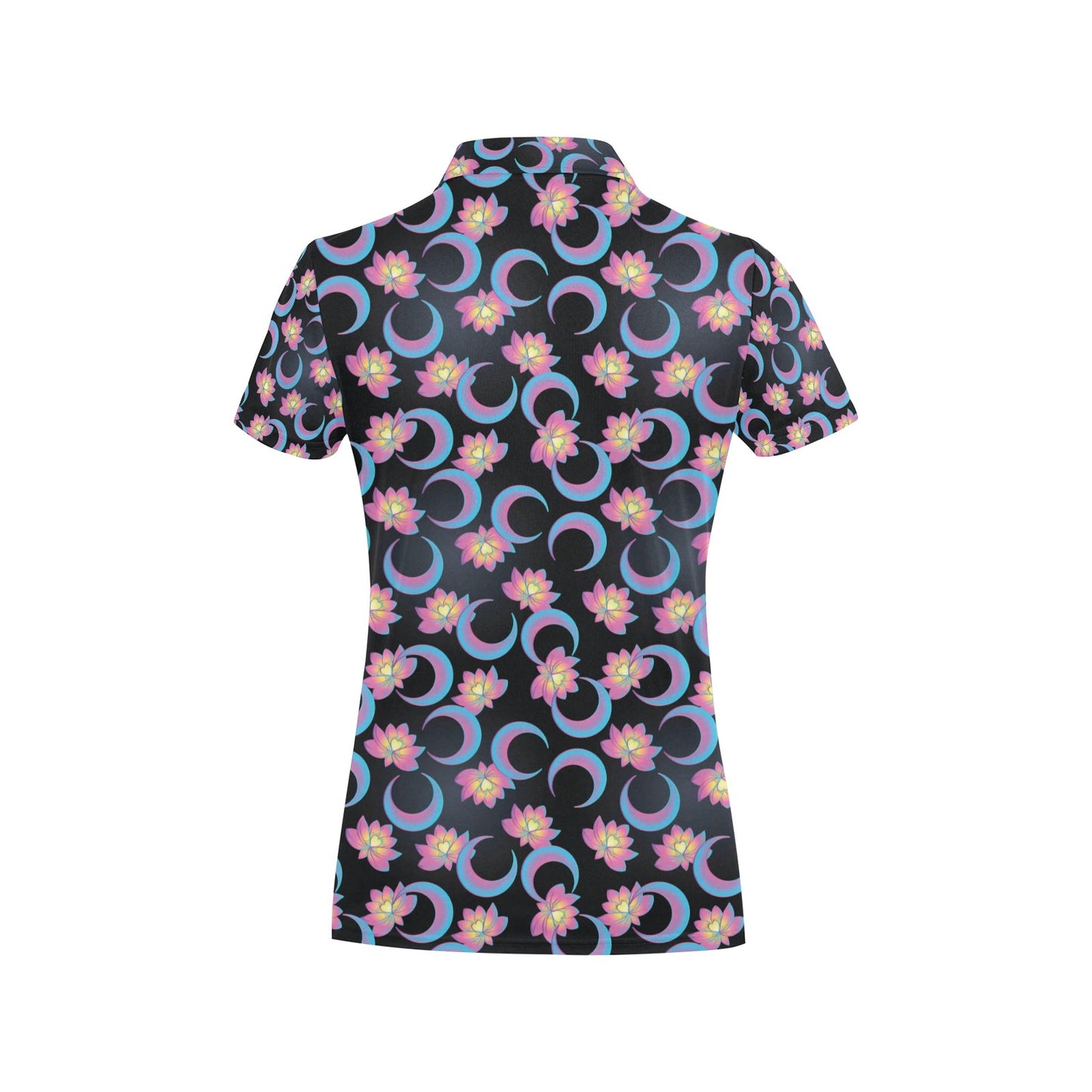 Lotus with Moon Pink Print Themed Women's Polo Shirt
