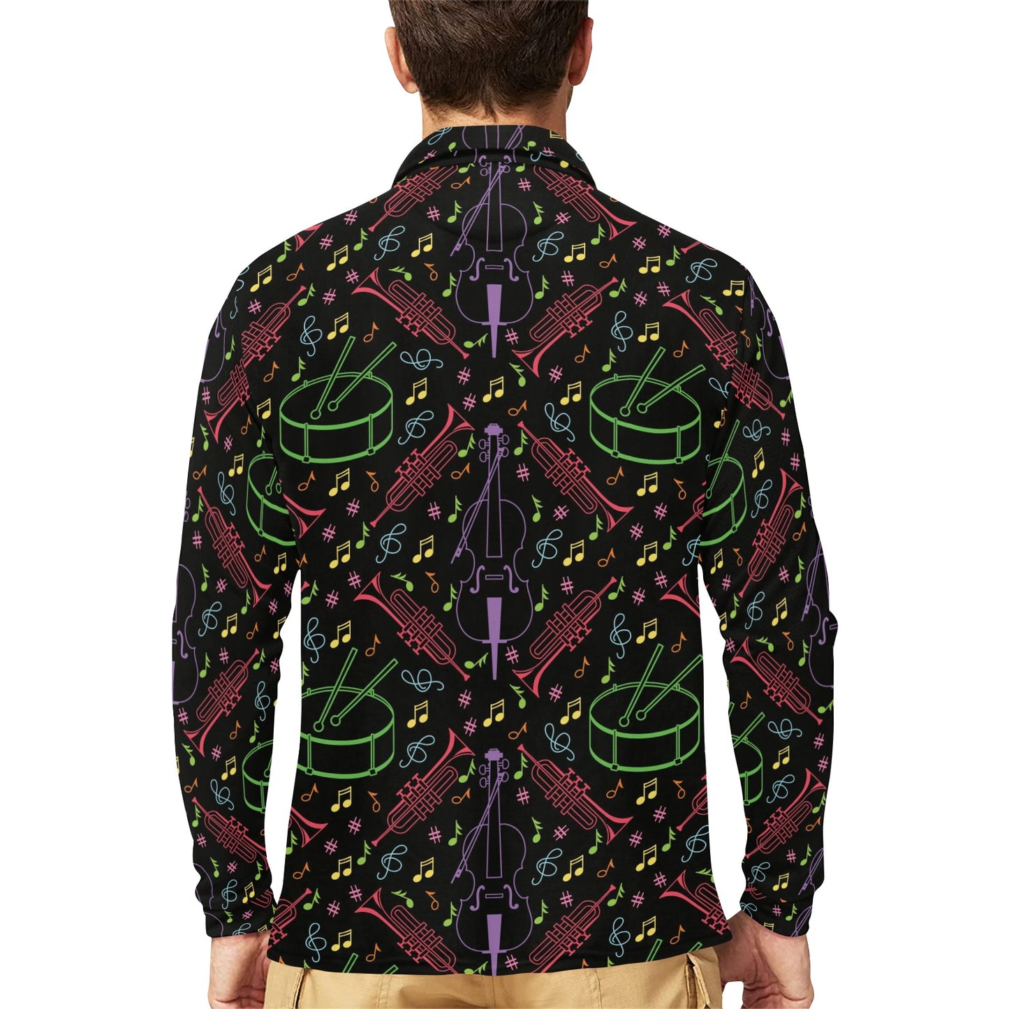 Cello Neon Pattern Print Design 02 Long Sleeve Polo Shirt For Men's