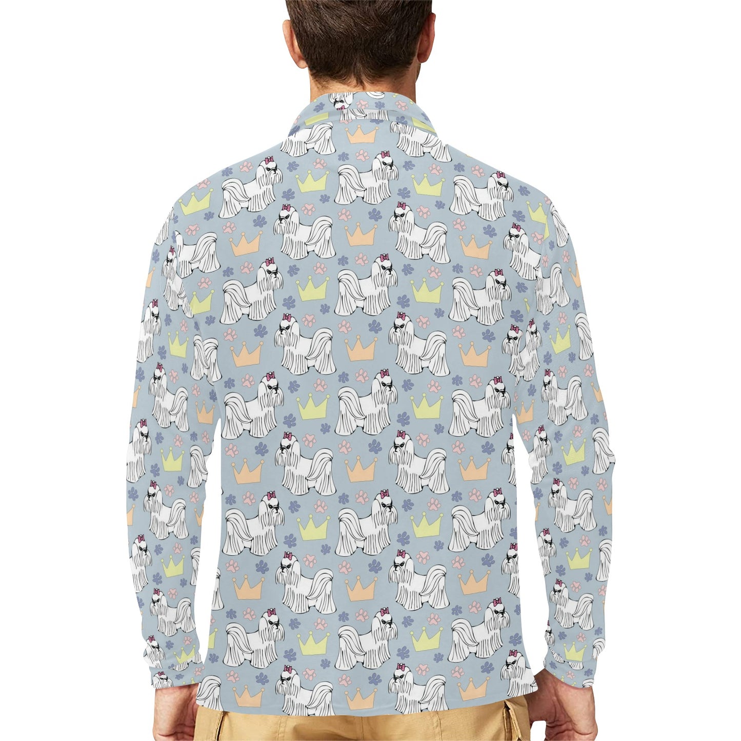 Maltese Pattern Print Design 04 Long Sleeve Polo Shirt For Men's