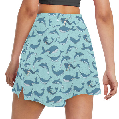Narwhal Themed Print 17" Golf & Pickleball Skort with Pockets