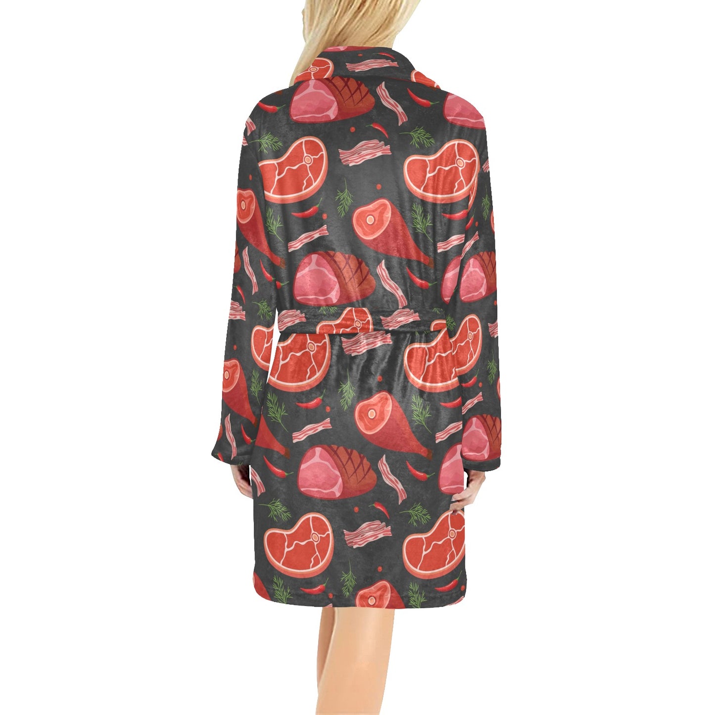Meat Pattern Print Design 03 Women's Fleece Robe