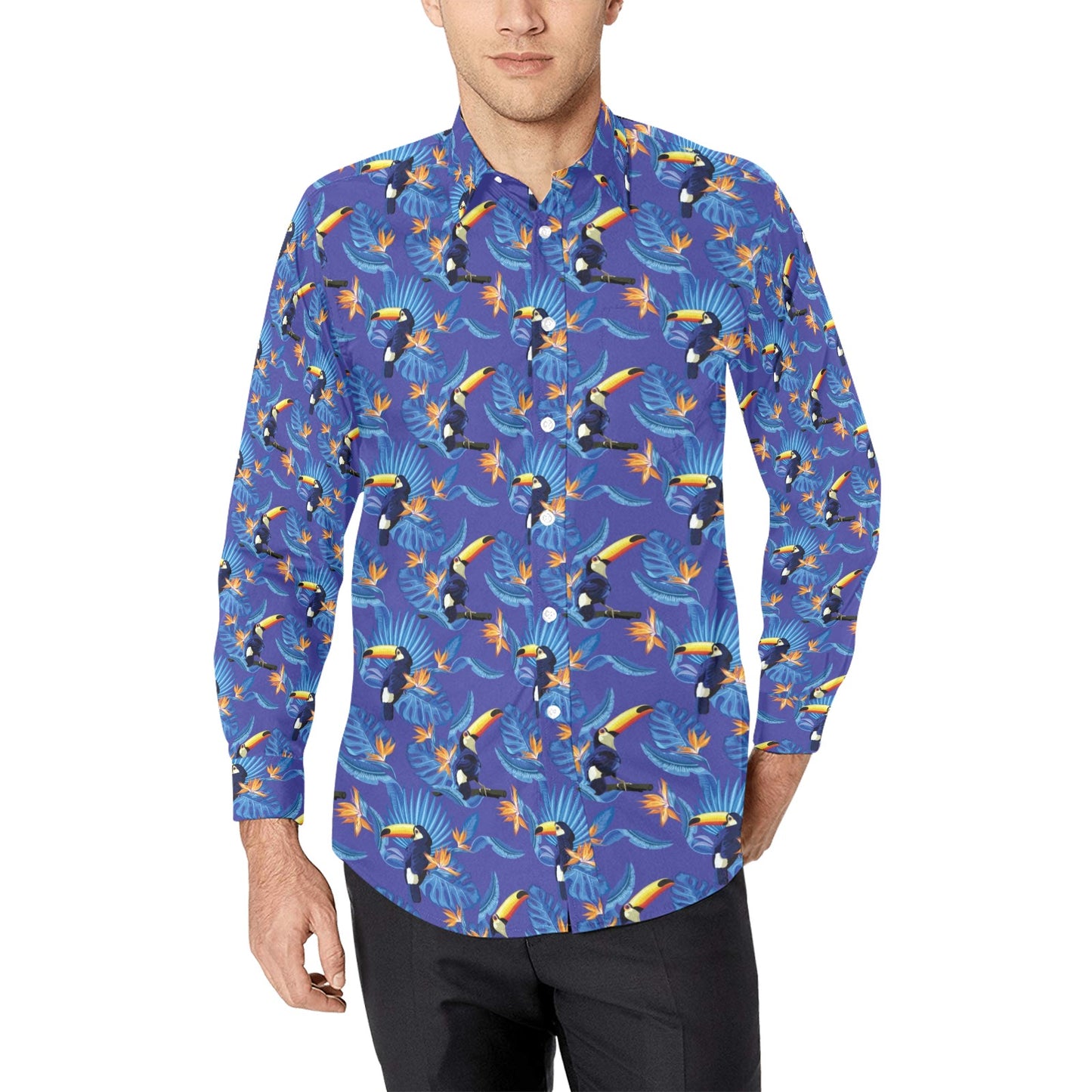 Toucan Print Design LKS306 Men's Long Sleeve Dress Shirt