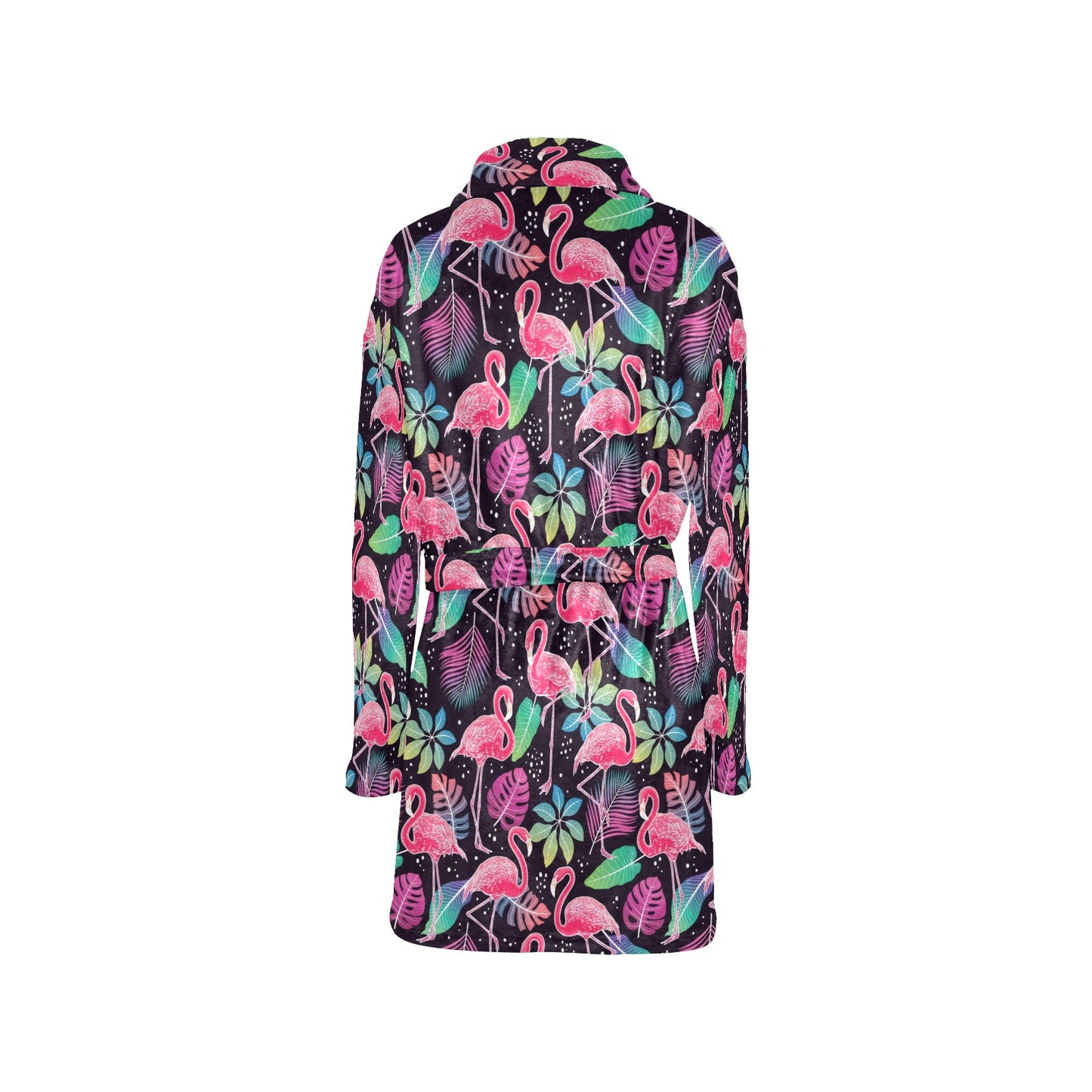 Flamingo Tropical leaves Neon Print Women's Fleece Robe